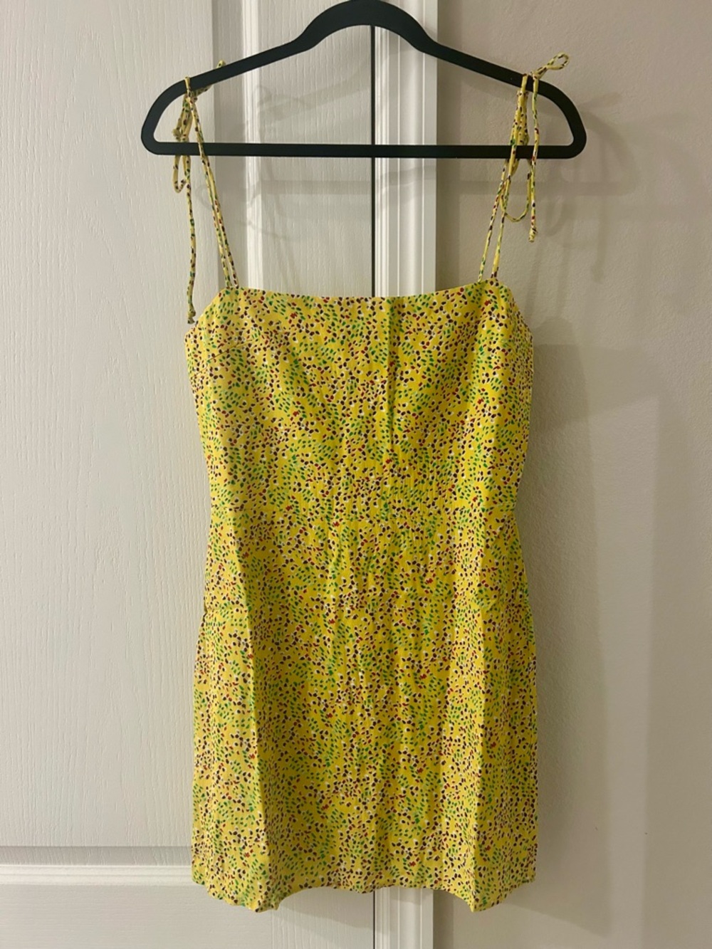 Olivaceous Yellow Multicolor Speckled Tie-Detail Dress Size Medium